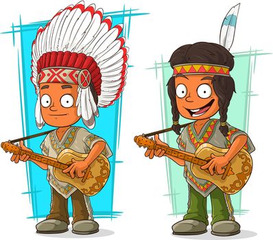Cartoon indian chief and boy character vector set