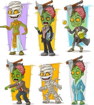 Cartoon zombie mummy monster character vector set
