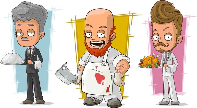 Cartoon waiter and butcher character vector set