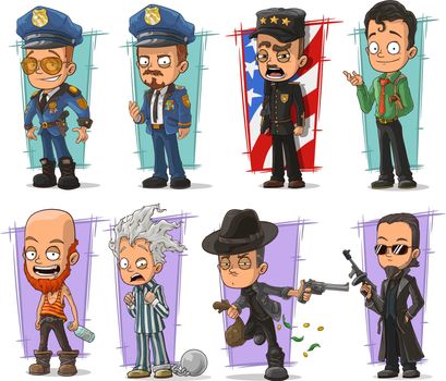 Cartoon policeman in uniform and gangster set