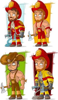 Cartoon fireman in uniform character vector set