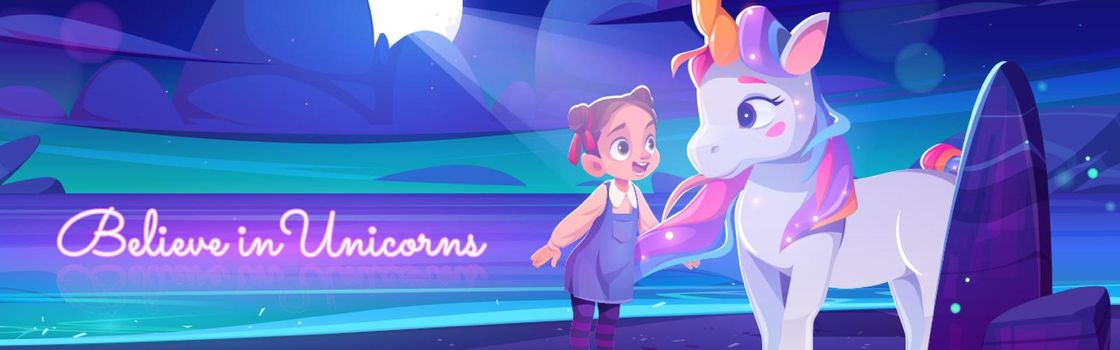Believe in unicorns poster with girl and horse
