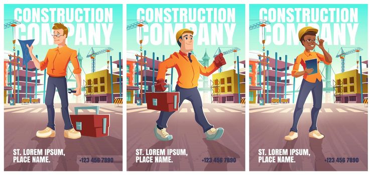 Construction company poster with workers