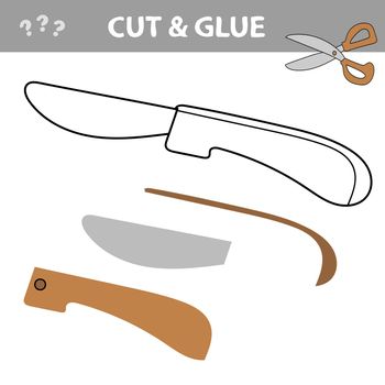 Cut and glue - Simple game for kids. Cartoon education developing worksheet. Game for kids with knife. Activity page. Vector illustration.