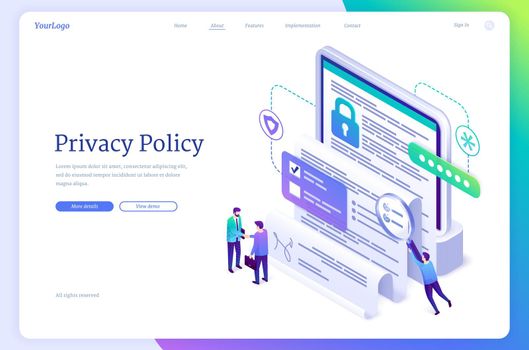 Privacy policy isometric landing, data protection