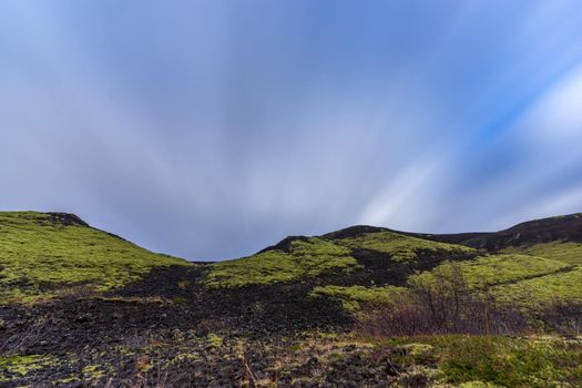 Long exposure with clouds over the volcano crater