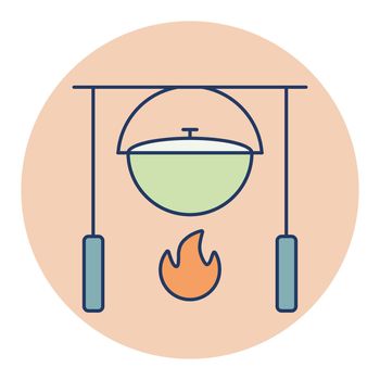 Camping pot over a bonfire vector icon