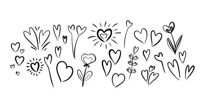 hand drawn hearts and flowers valentine's day elements scribble doodle style