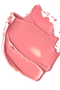 Coral beauty cosmetic texture isolated on white background, smudged makeup emulsion cream smear or foundation smudge, crushed cosmetics product and paint strokes