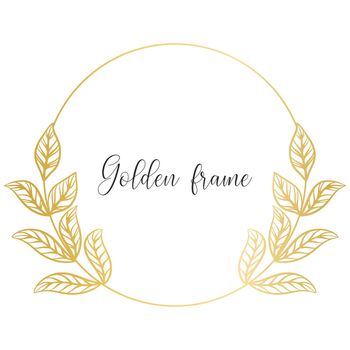 Golden circular rim with leaves isolated vector illustration