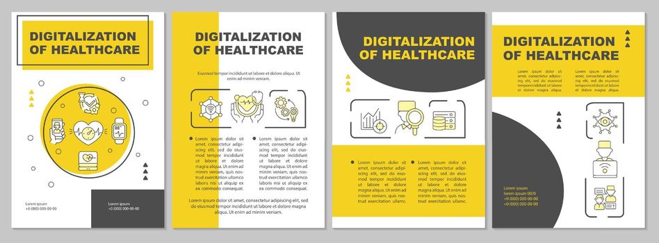 Digitalization of healthcare support brochure template. Flyer, booklet, leaflet print, cover design with linear icons. Vector layouts for presentation, annual reports, advertisement pages