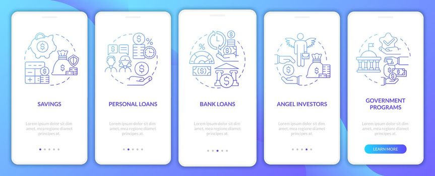 Launching startup financial tips onboarding mobile app page screen