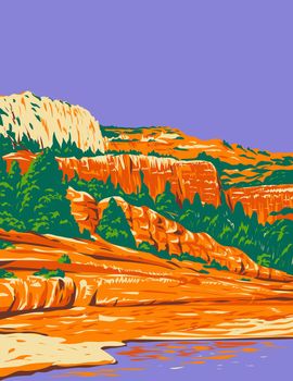 Slide Rock State Park located in Oak Creek Canyon Sedona Arizona USA WPA Poster Art