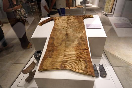 TURIN, ITALY - AUGUST 19, 2021: old clothes during the Egyptian civilization, Egyptian Museum of Turin, Italy