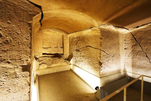 TURIN, ITALY - AUGUST 19, 2021: reconstructed temple of Ellesyia in the Egyptian Museum of Turin, Italy