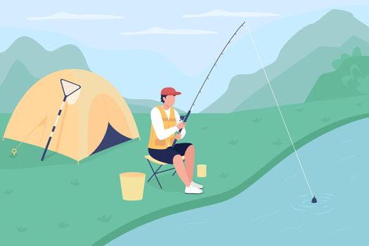 Lake fishing flat color vector illustration