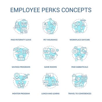 Employee non-wage benefits concept icons set