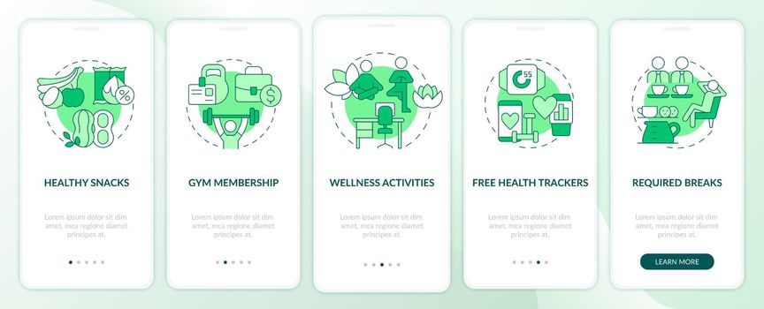 Health and wellbeing perks onboarding mobile app page screen