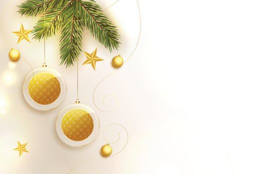 christmas background with golden glass bauble and xmas elements