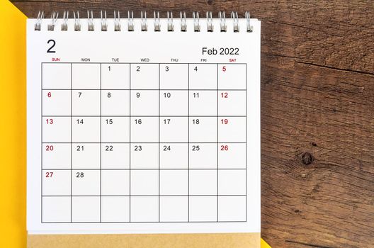February 2022 desk calendar.