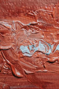 Colourful background of acrylic paint drops texture in saturated red white color, copy space, banner background