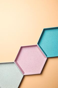 Abstract hexagon geometric colorful background. Pastel colors minimalism. Copy space banner