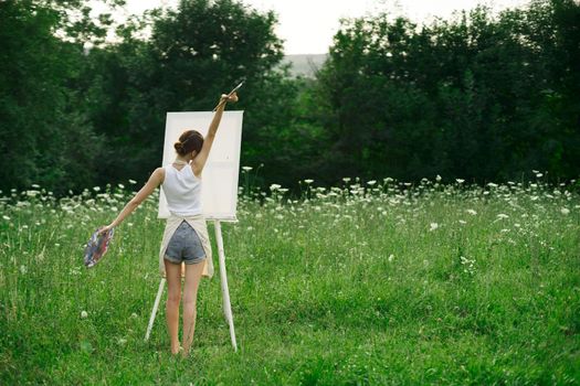 woman artist drawing nature picnic hobby creative