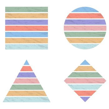 Striped colored backgrounds in shapes set