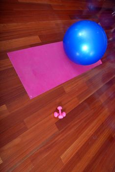 fitness studio with blue pilates balls