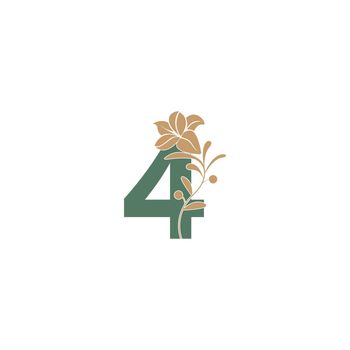 Number 4 icon with lily beauty illustration template