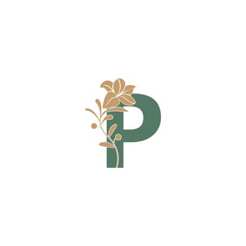 Letter P icon with lily beauty illustration template