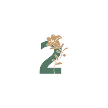 Number 2 icon with lily beauty illustration template