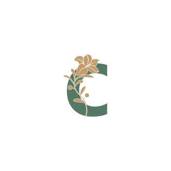 Letter C icon with lily beauty illustration template