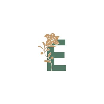 Letter E icon with lily beauty illustration template