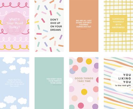 Editable template vector set for social media story in various art styles with inspirational texts