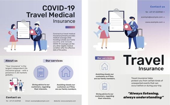 Flyer templates vector for COVID-19 travel medical and travel insurance
