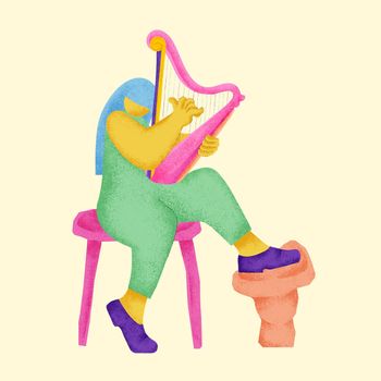Harpist sticker vector colorful musician illustration