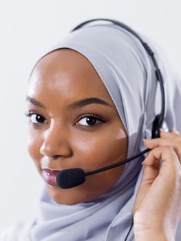 african customer representative business woman with phone headset