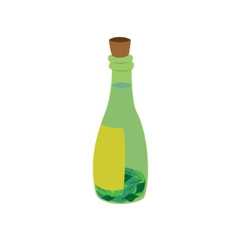 Vector illustration of green leaf herb bottle flat design