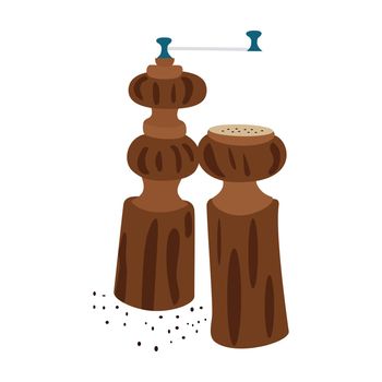 Wooden pepper and salt grinder vector illustration