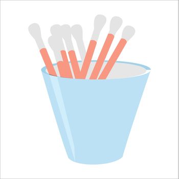 cotton bud, pink with a cotton tip accompanied by a blue cup vector illustration