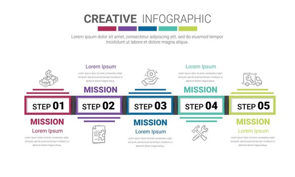 Presentation infographic template with 5 options, vector infographics design