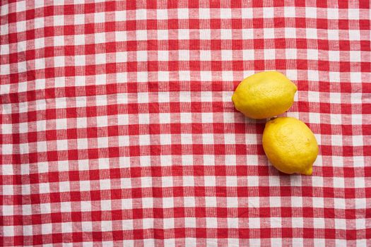 checkered tablecloth lemons citrus ingredients top view