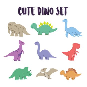 set of element cute dino coloring. Dino set, happy cute colorful Dinosaurs