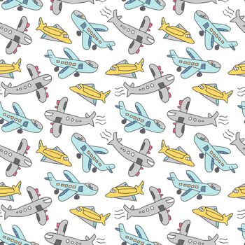 drawing of kids with airplane element. cute airplane's seamless pattern