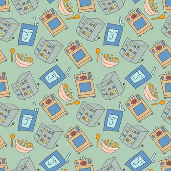 pattern seamless kids with kitchen doodle element. Seamless Pattern of Kitchen utensil in Retro-Styled
