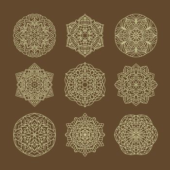 Ornament round set with mandala with arabic style ornament vector illustration