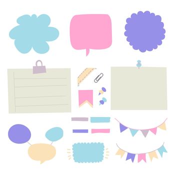 Set of different shapes lined and checkered paper stickers with tape