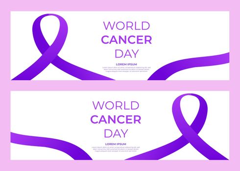 world cancer day purple ribbon horizontal banner