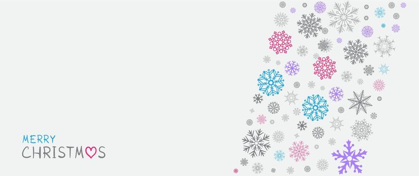 Christmas lettering winter holiday color decor. Beautiful holiday snowy and text template. Snowflake decoration background